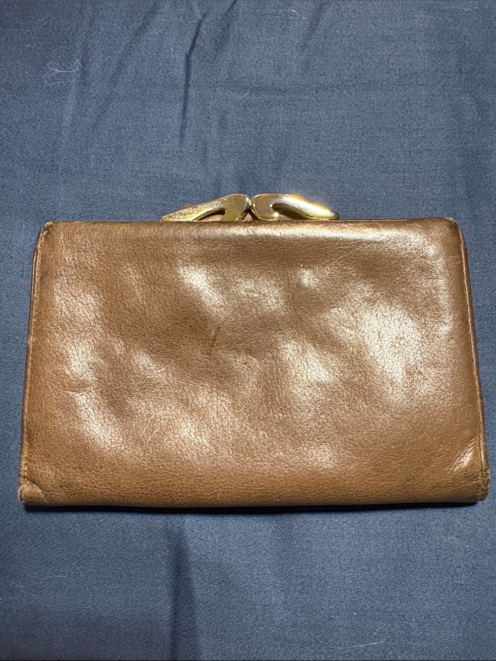 Leather Wallet Clutch in Brown with Gold Accent
